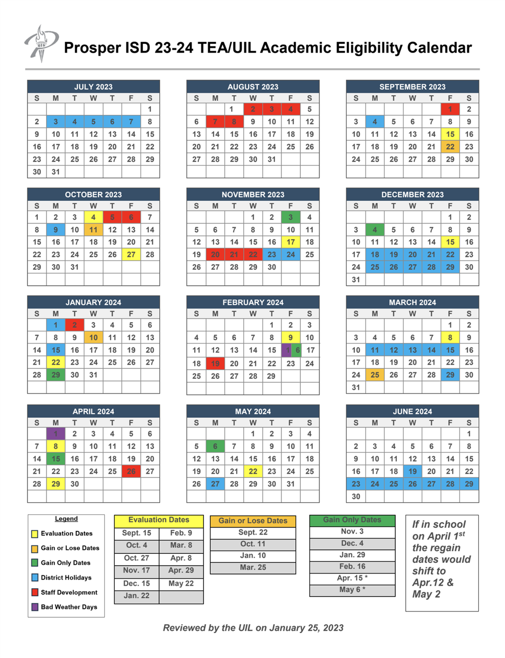 UIL/TEA Academic Eligibility Calendar